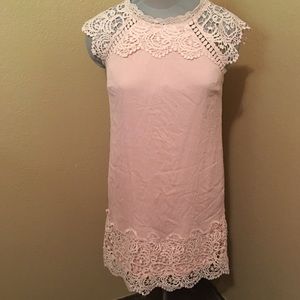 Pink Coconut Boutique Linen & Lace Sheath Dress S